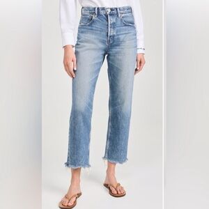 Moussy Light Blue Cropped Jeans with Frayed Hem